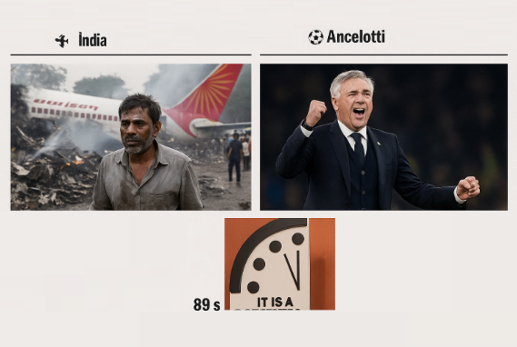 Único sobrevivente de queda de avião na Índia, Ancelotti garante Brasil na Copa 2026 e Relógio do Juízo Final marca tempo mais crítico da história